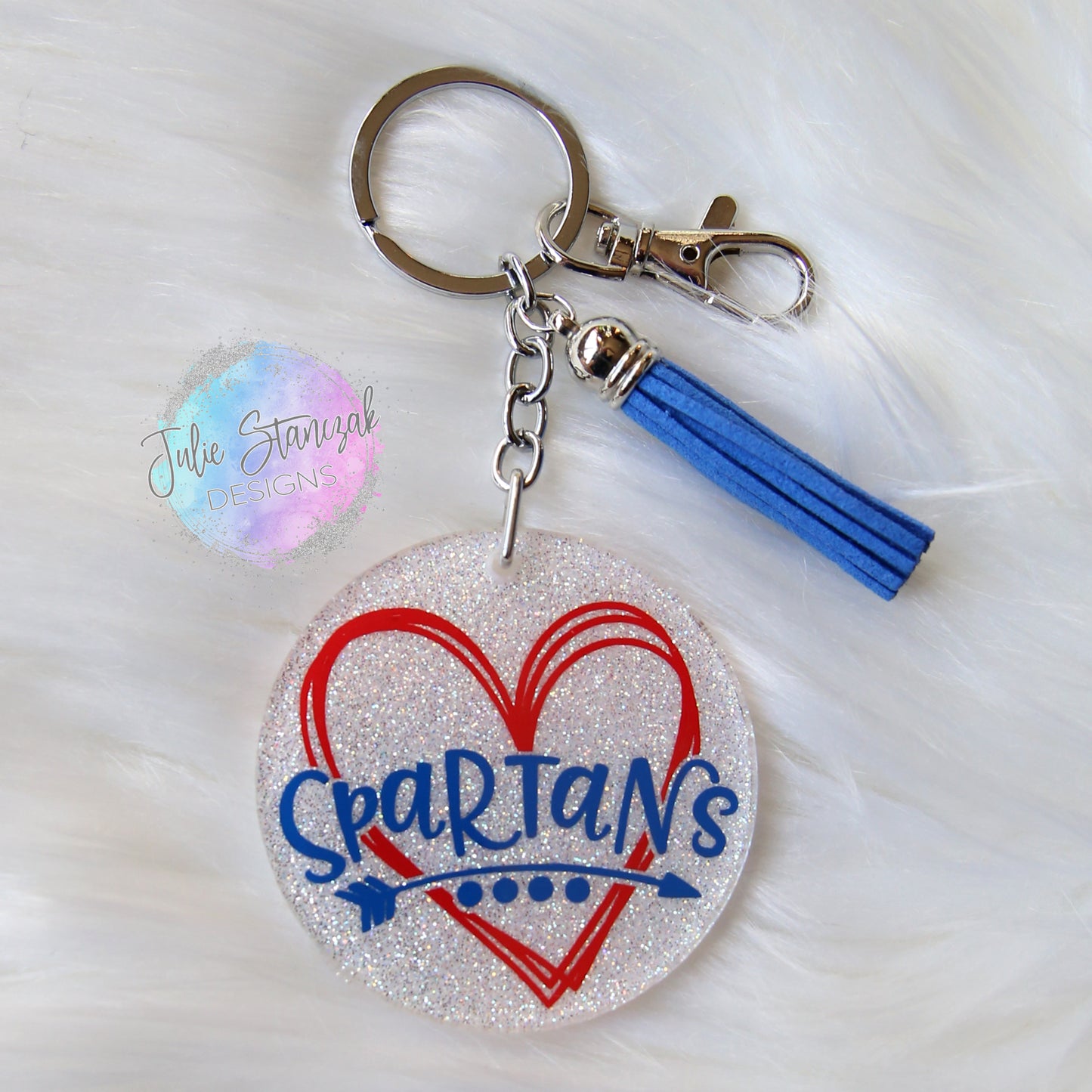 South Knox Spartans Glitter Keychain Heart RTS