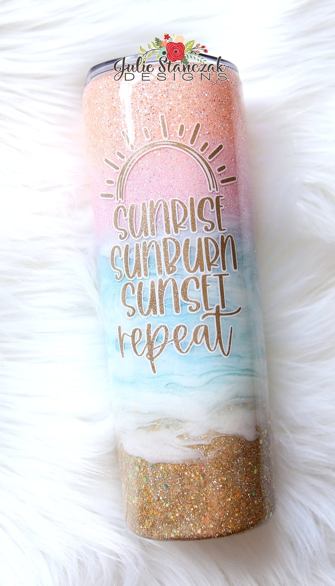 Beach Pastel Ocean Vacation Skinny Glitter Tumbler