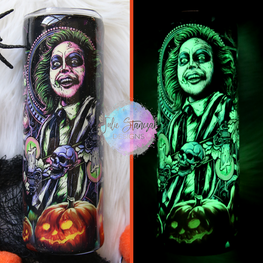 Beetlejuice Glow In The Dark Glitter Tumbler