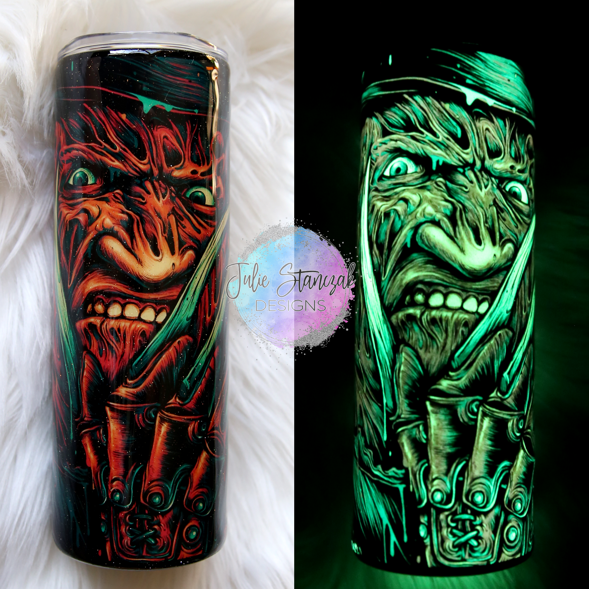 Freddy Krueger Glow In The Dark Glitter Tumbler