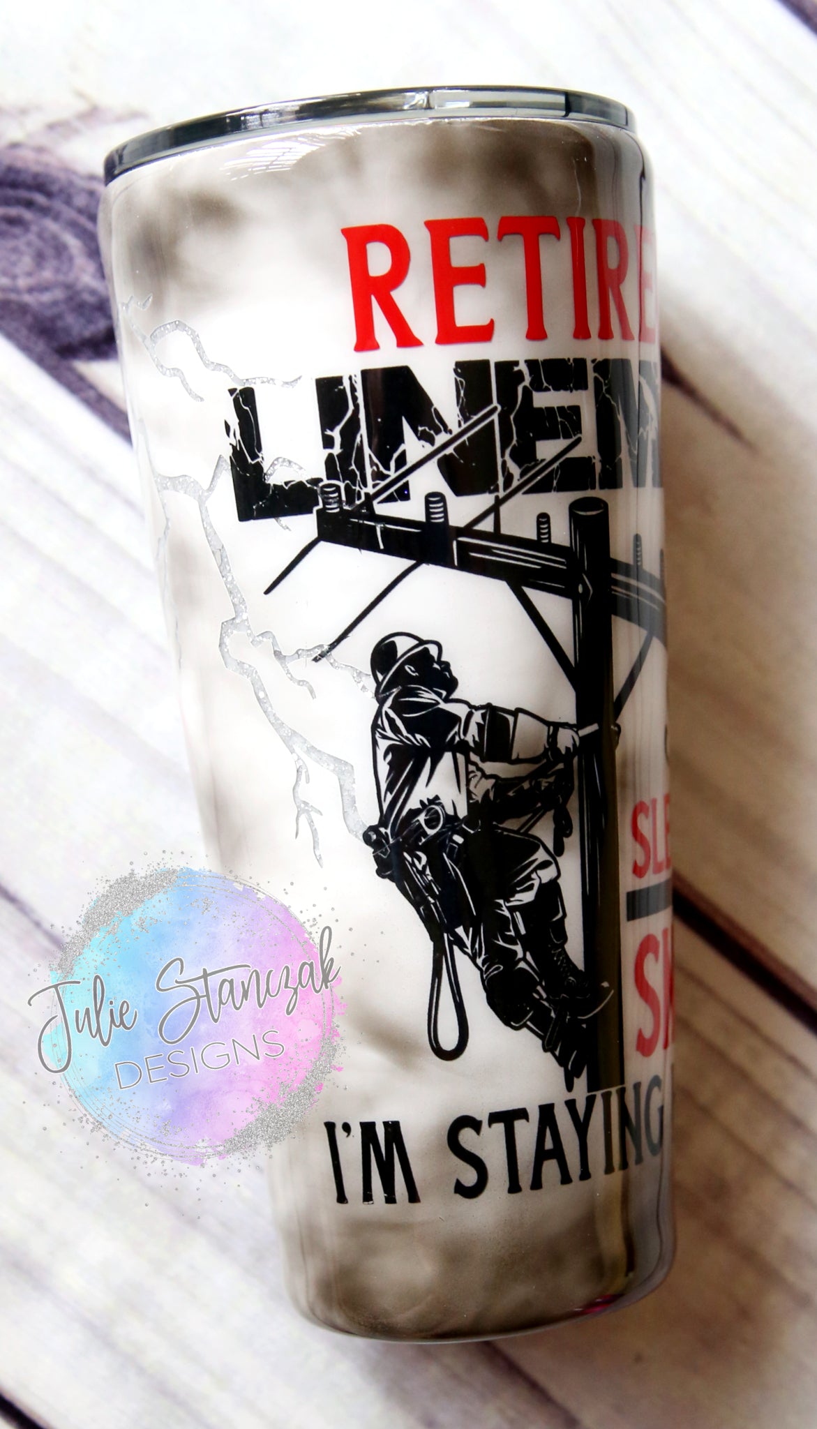 Lineman Retired Rain Shine Sleet Power Lightning Personalized Glow in the Dark Tumbler