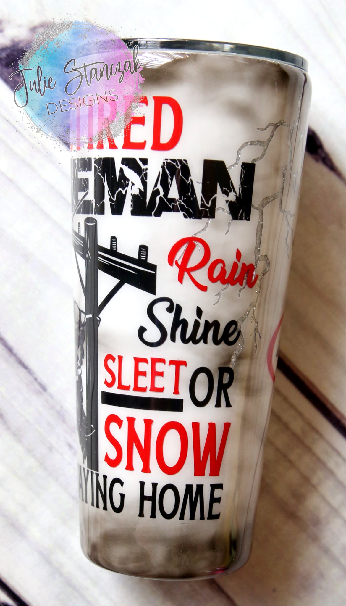 Lineman Retired Rain Shine Sleet Power Lightning Personalized Glow in the Dark Tumbler