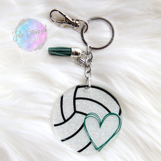 Volleyball Keychain With Glitter Charm and Tassel