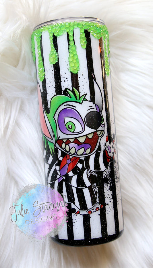 Beetlejuice Stitch Glow in the Dark Rhinestones Glitter Tumbler RTS