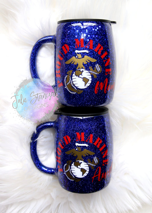 Marine Family Glitter Tumbler Military Flag USA Proud