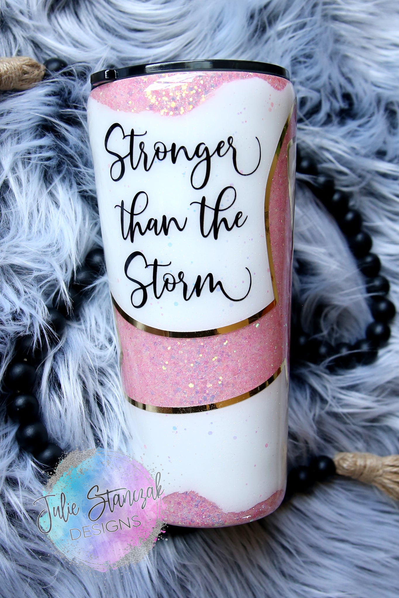 Breast Cancer Stronger Than The Storm Glitter Tumbler