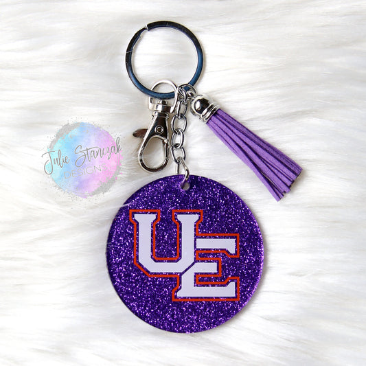 University of Evansville UE Aces Glitter Keychain