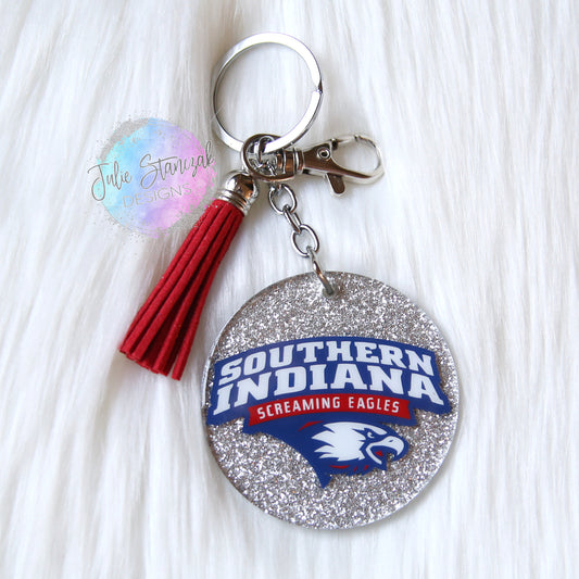 USI University of Southern Indiana Glitter Keychain