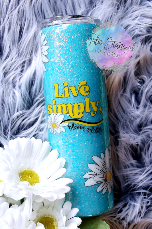 Live Simply Bloom Wildly Daisy Skinny Glitter Tumbler RTS