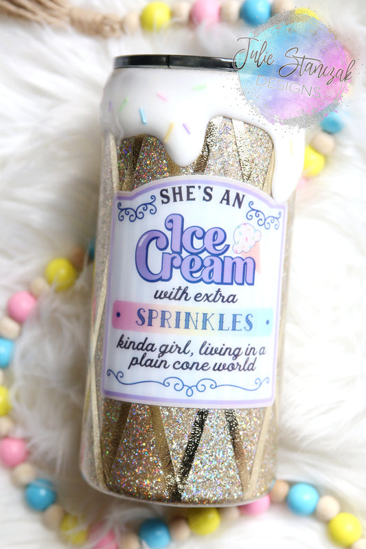 Ice Cream Extra Sprinkles Kinda Girl Glitter Tumbler RTS