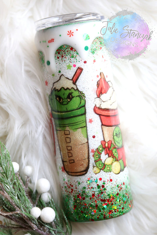 Christmas  Glitter Tumbler Grinch Coffee Latte RTS