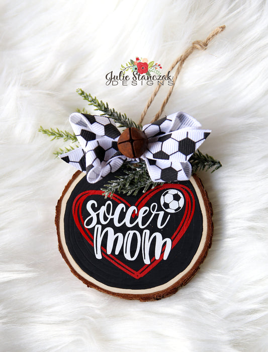 Christmas Ornament Wood Slice Soccer Mom