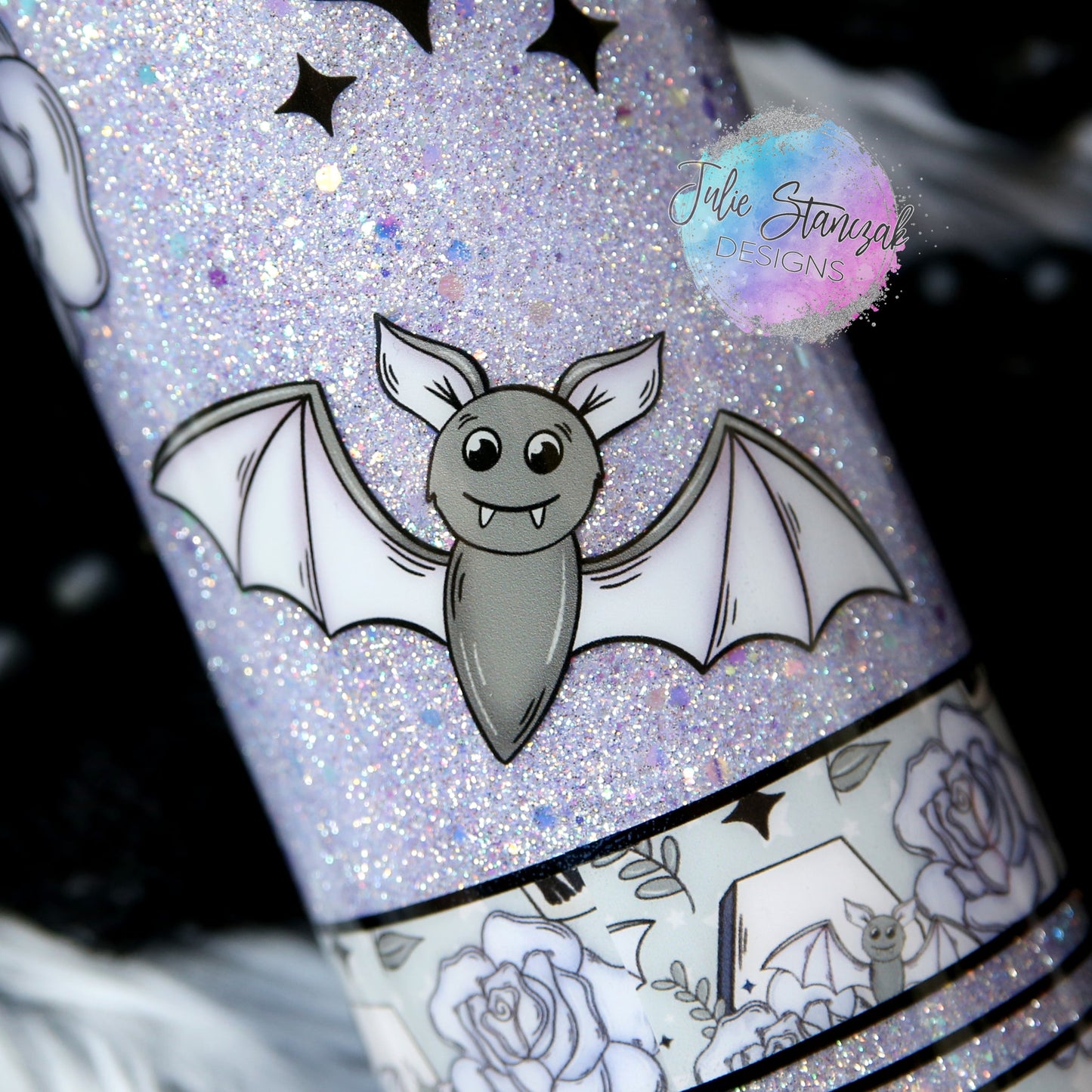 Never Better Cute Bat Roses Purple Glitter Tumbler RTS