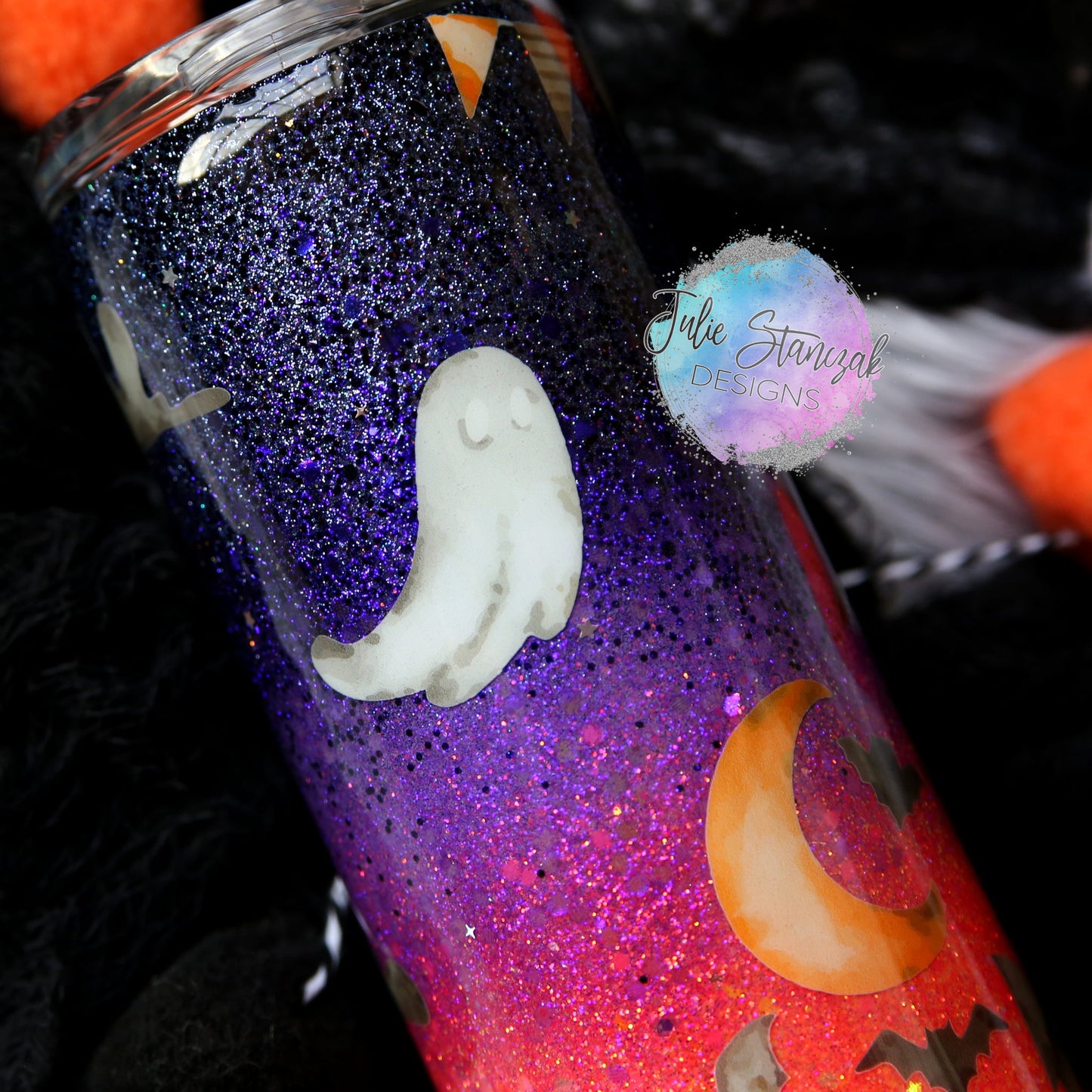 Halloween Haunted House Sunset Glitter Tumbler RTS