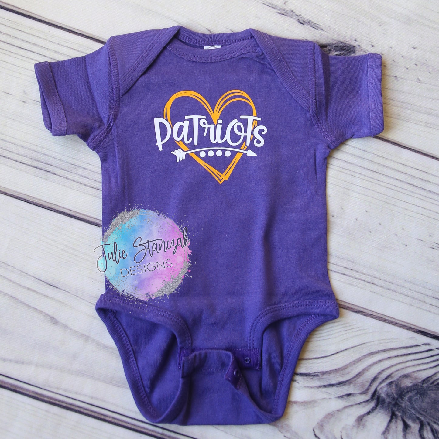 Rivet Patriots Glitter Doodle Heart Baby Onesie RTS