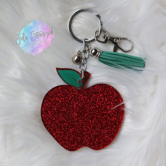 Teacher Glitter Keychain Bag Tag Apple RTS