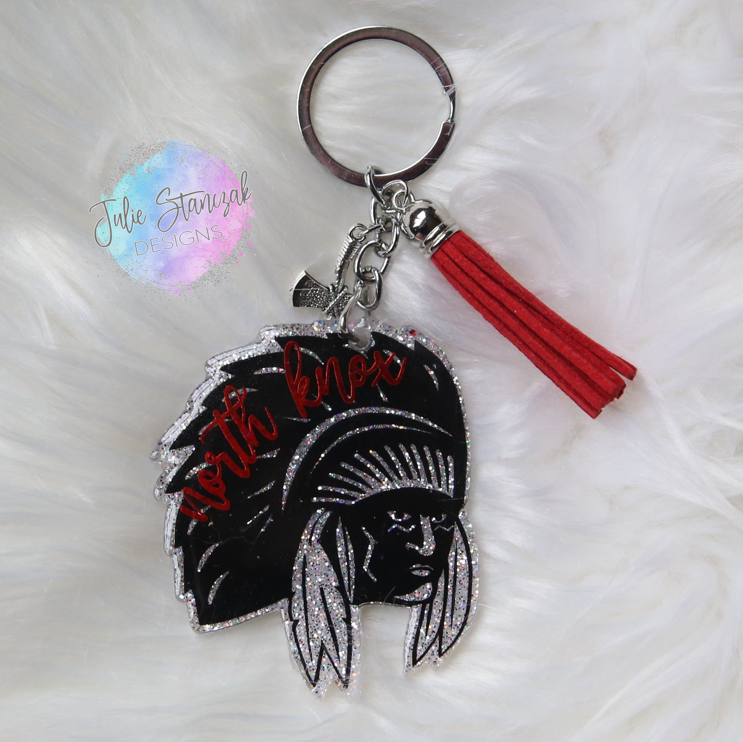 North Knox Warriors Glitter Keychain Mascot RTS