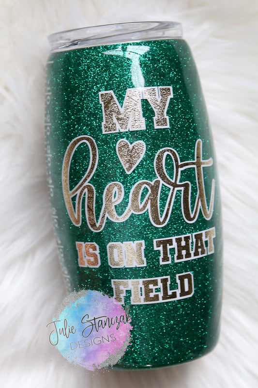 Football Heart on that Field Glitter Tumbler RTS