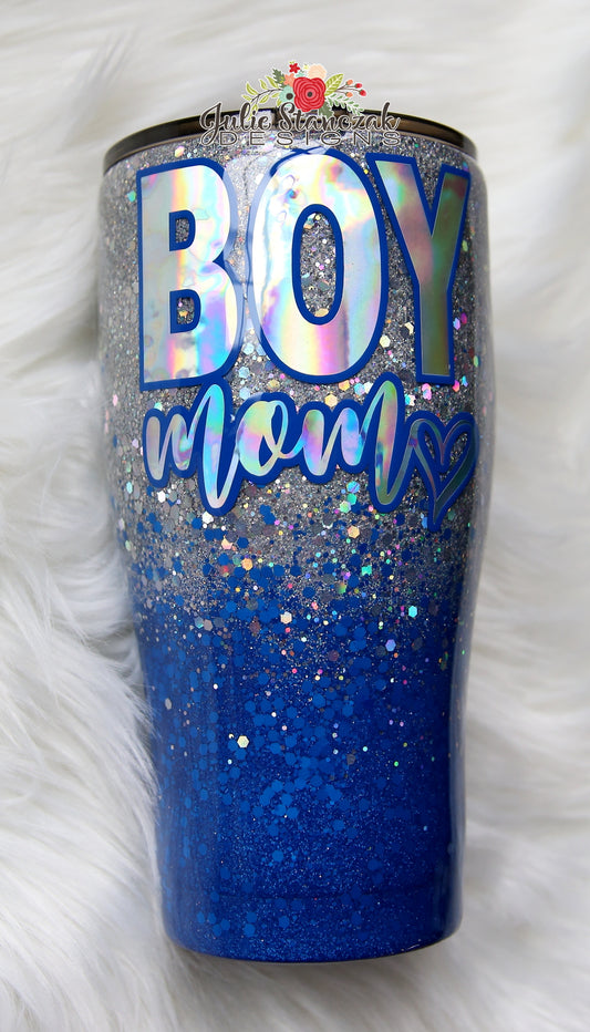 Boy Mom Holographic Glitter Tumbler