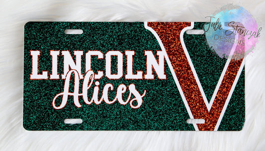 Vincennes Lincoln Alices License Plate Cursive - 2 options