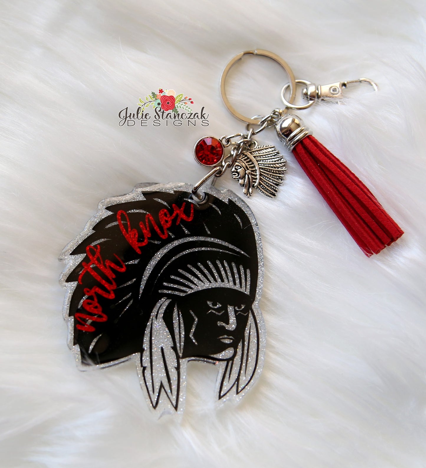 North Knox Warriors Glitter Keychain Mascot