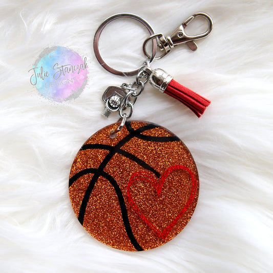 Basketball Keychain With Glitter Charm and Tassel