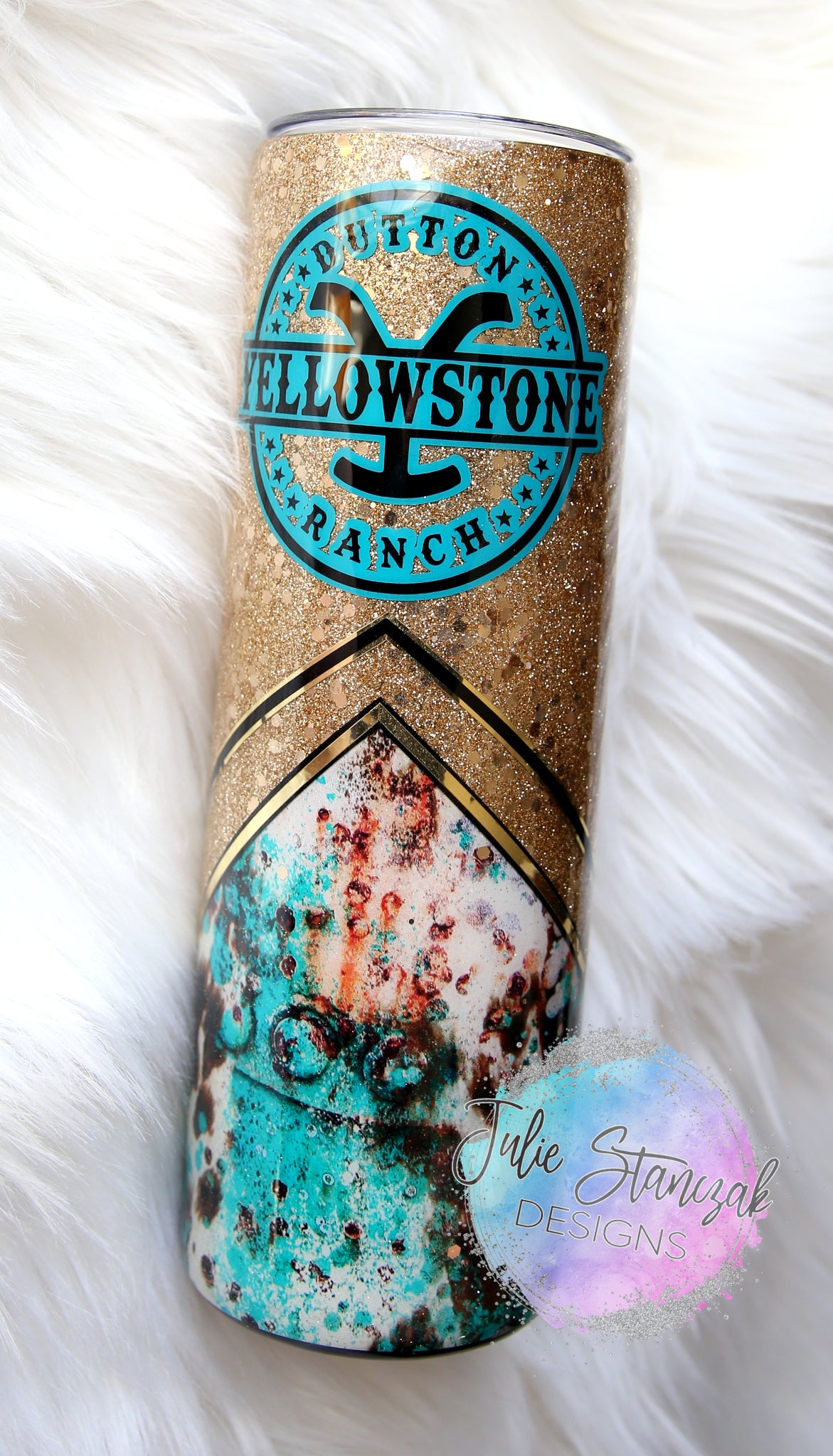 Yellowstone Personalized Turquoise Gold Glitter Tumbler