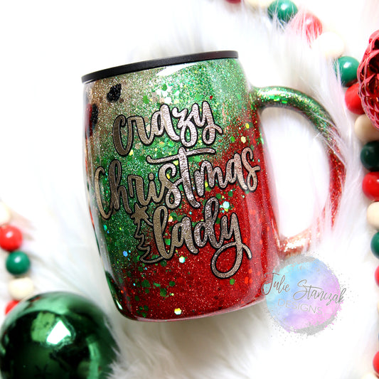 Christmas Leopard Crazy Christmas Lady Glitter Mug