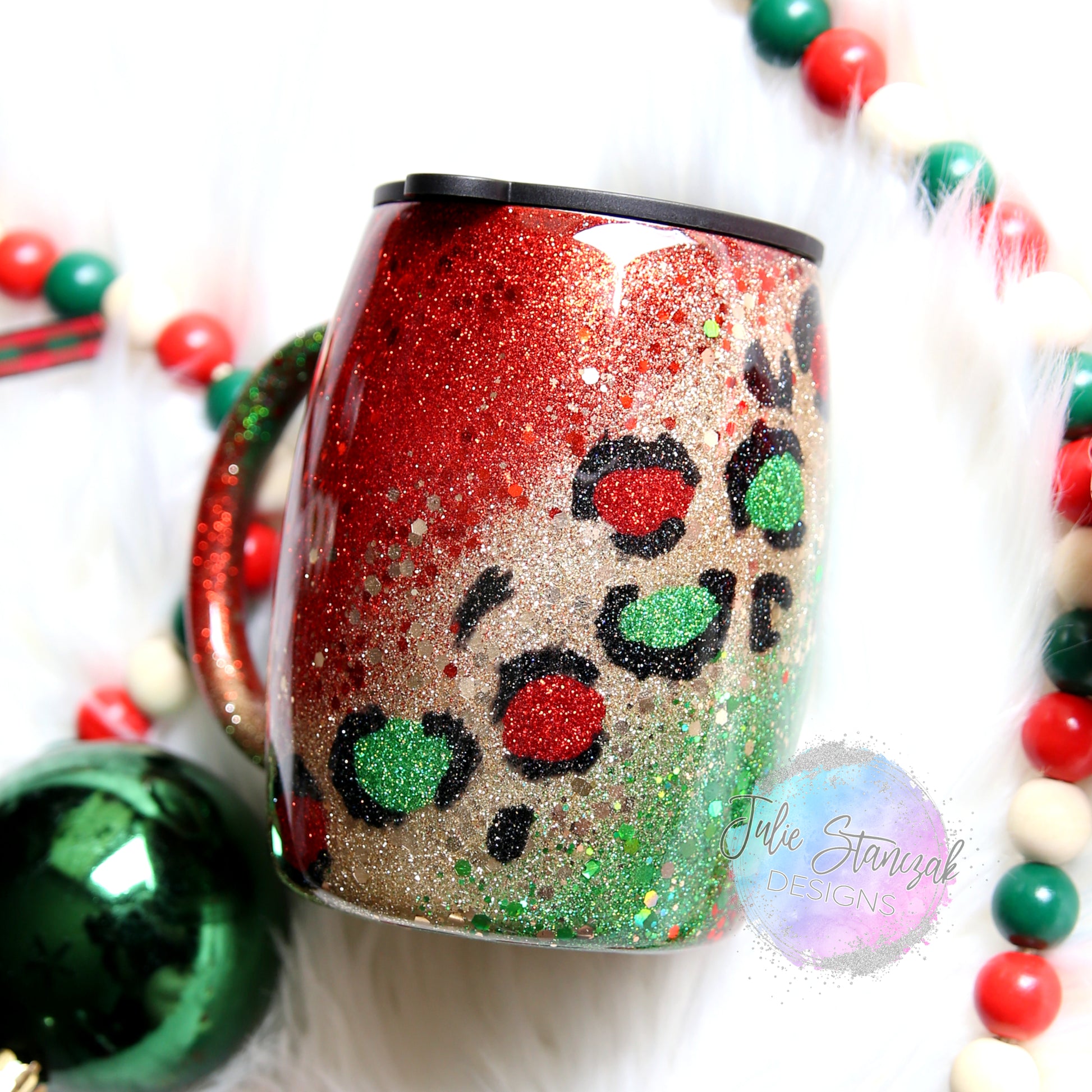 Christmas Leopard Crazy Christmas Lady Glitter Mug Back