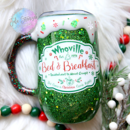 Christmas Grinch Whoville Hot Cocoa Green Glitter Mug Sprinkles