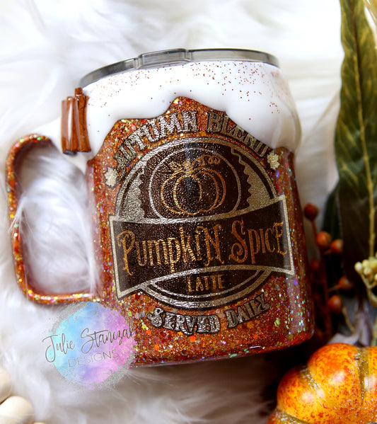 Pumpkin Spice Latte Served Daily Glitter Mug