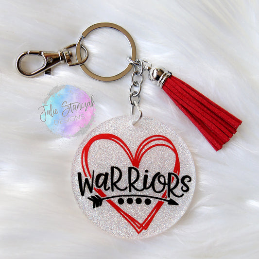 North Knox Warriors Glitter Keychain Heart