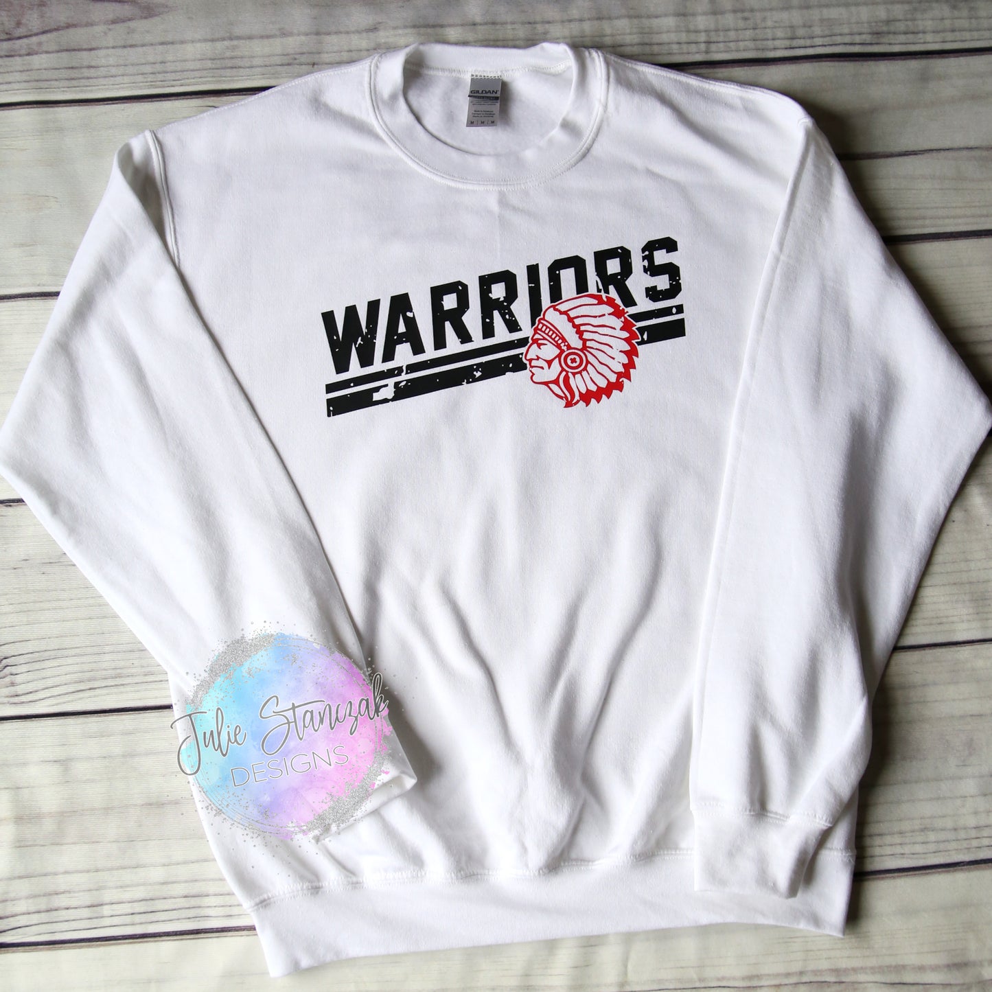 North Knox Warriors Mascot Slant White Crewneck RTS