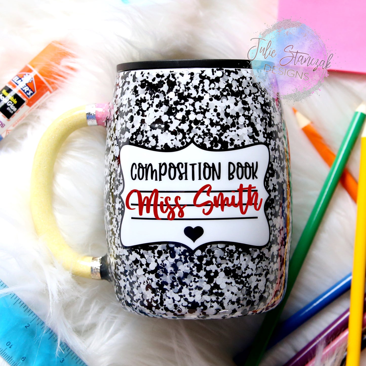 Teacher Glitter Mug Composition Book Pencil